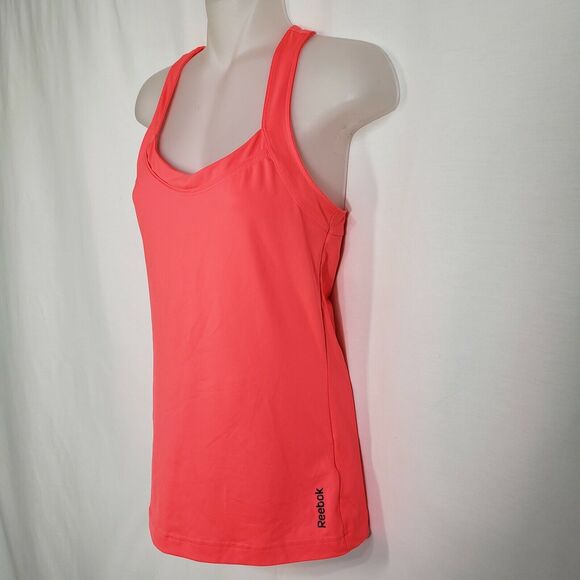 Reebok Womens Top XS High Neck Coral Built-In Bra Workout Tank Stretch Razorback - Picture 3 of 10